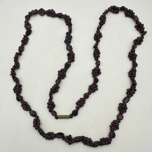 Antique vintage red burgundy maroon genuine garnets beads beaded necklace 30.5"